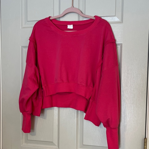 Women's Bight Pink Crop Top High Low Oversized Sweatshirt XL - Picture 7 of 7